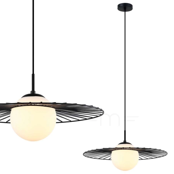 Druciana LAMPA wisząca SALLY MDM-4003/1 BK Italux okrągła OPRAWA szklana kula ball ZWIS kapelusz czarny biały