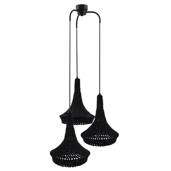 Potrójna lampa wisząca Mahaka 5174 Shilo salonowa z bawełny czarna