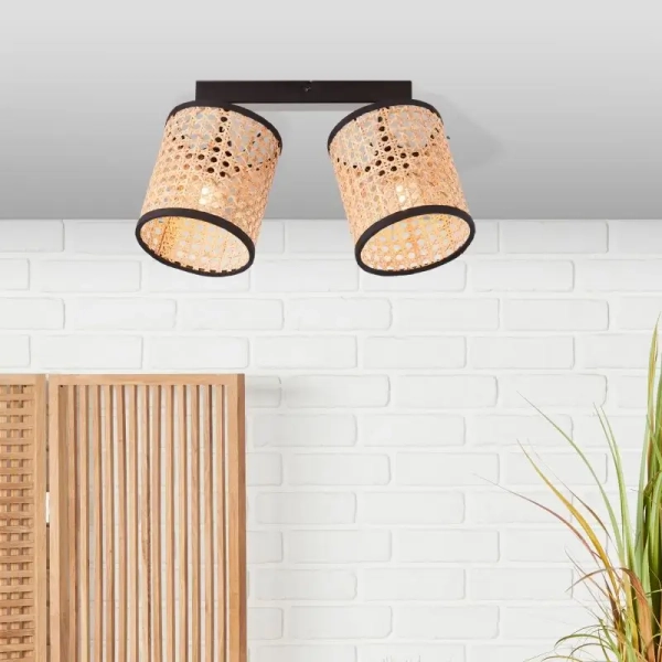 Sufitowa lampa ratanowa Wiley 99486/06 podwójna czarna drewniana