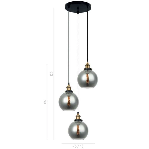 Wisząca LAMPA skandynawska CARDENA MDM-4330/3 GD+SG Italux szklana OPRAWA zwis loftowa kaskada kule balls przydymione