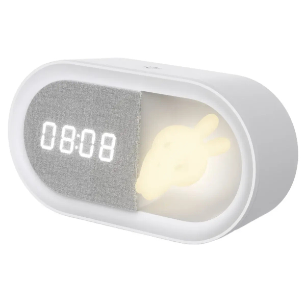 Dziecięca lampka nocna z budzikiem Bunny 328151 LED 1,2W 3000K biała szara
