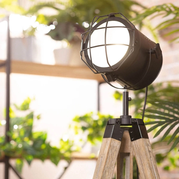 Podłogowa lampa Retro ABR-RRV-C-E27 Abruzzo reflektor drewniany czarny