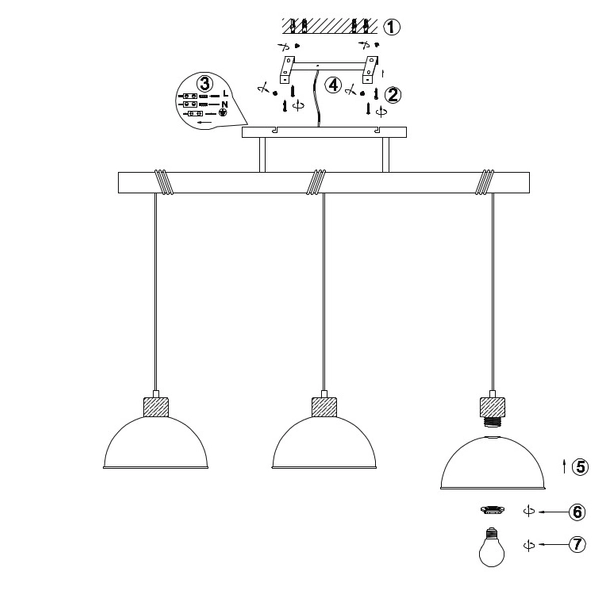 Wisząca LAMPA industrialna DELHI 303400367 Trio loftowa OPRAWA kopuły ZWIS drewniana belka nikiel brązowa