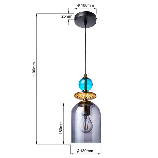 Lampa wisząca do salonu Tropea LP-2004/1P M SM szklana niebieska