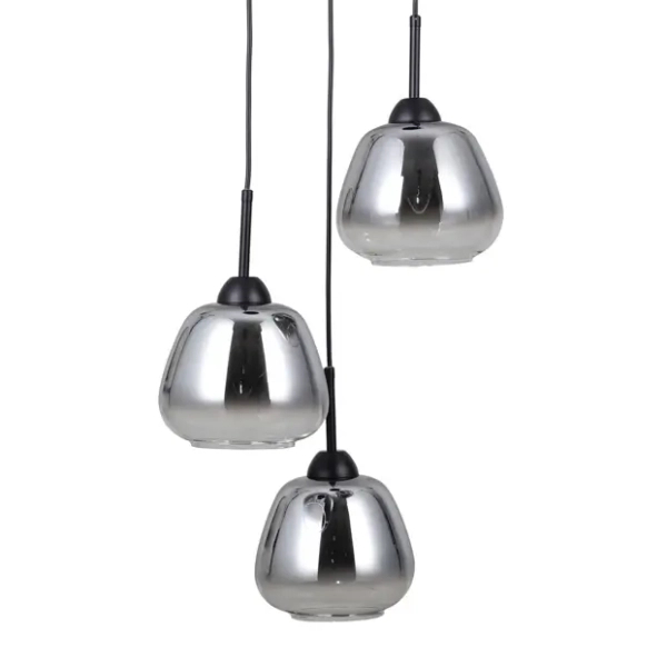 Potrójna lampa wisząca Felis PND-40824-3-BK szklana czarna przydymiona