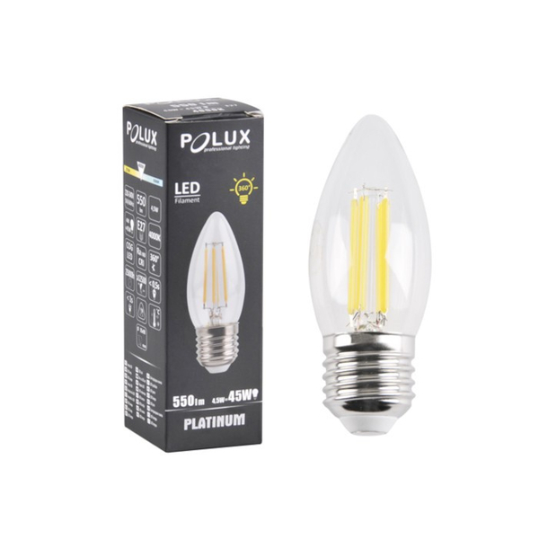 Ledowa żarówka płomykowa 316516 Polux B35 E27 świecznikowa 4,5W 550lm 230V biała neutralna