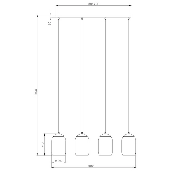 Lampa wisząca na listwie CORK 364600417 owalna szklana czarny multikolor