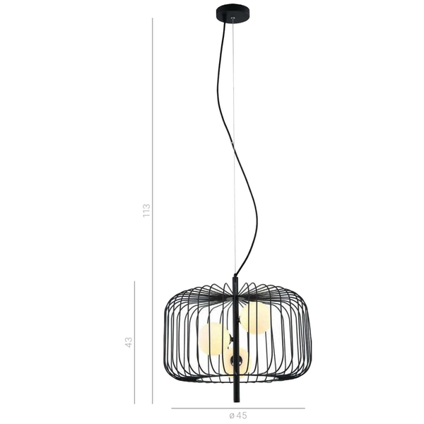 LAMPA wisząca DAREN MDM-3936/3 BK Italux metalowa OPRAWA zwis klatka druciana czarna