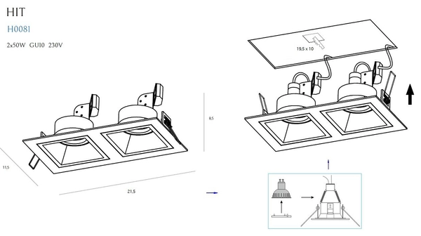 Podtynkowa LAMPA sufitowa HIT II H0081 Maxlight prostokątna OPRAWA wpust do zabudowy biały
