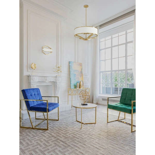 Wisząca lampa z abażurem Gerdo okrągły zwis biało złoty