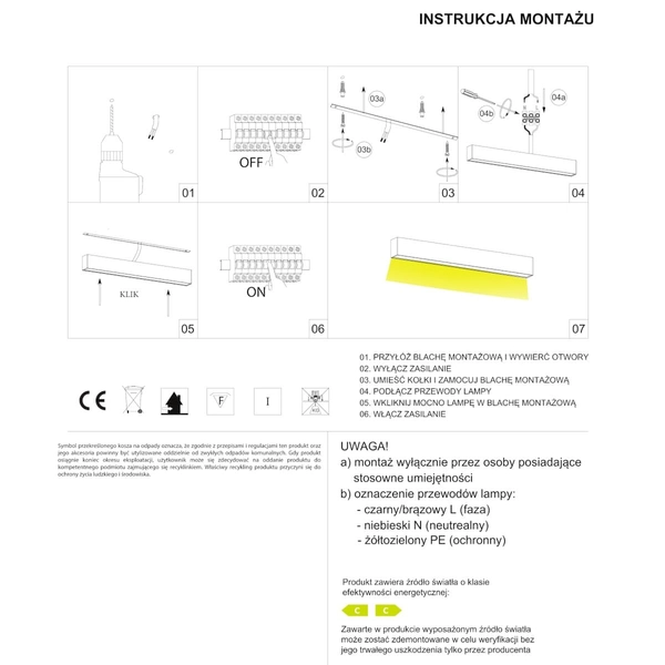 Lampa sufitowa liniowa Lupinus 3115001102-1 Elkim LED 8W 3000K podłużna biała