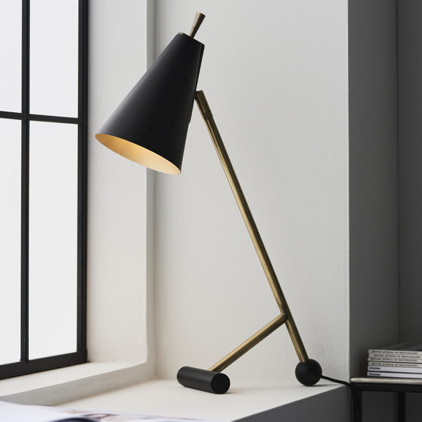 Lampka biurkowa L&-193064 Light& stożkowy klosz czarny mosiądz