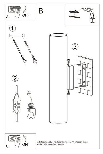Kinkiet LAMPA ścienna SL.0330 metalowa OPRAWA tuba czarna