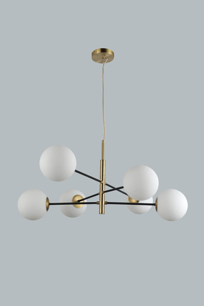 Modernistyczna lampa wisząca Oviedo szklane kule złota biała