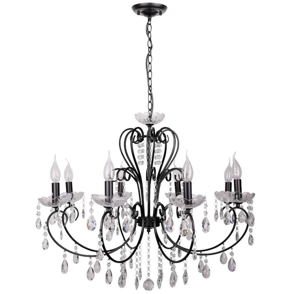 Lampa wisząca AURORA 38-73747 pałacowa glamour crystal czarny przezroczysty