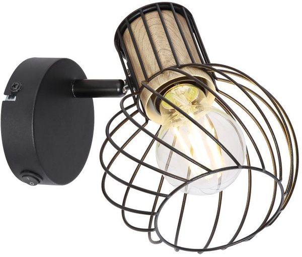 Przyścienna lampa reflektorowa Luise 54012-1S czarna drewno