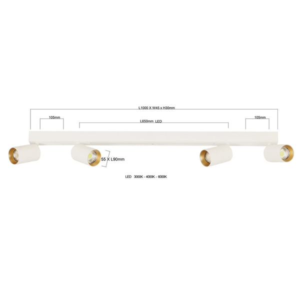 Lampa sufitowa reflektory Perugia LP-0703/4C WH Light Prestige LED 50W 3000-6000K biała