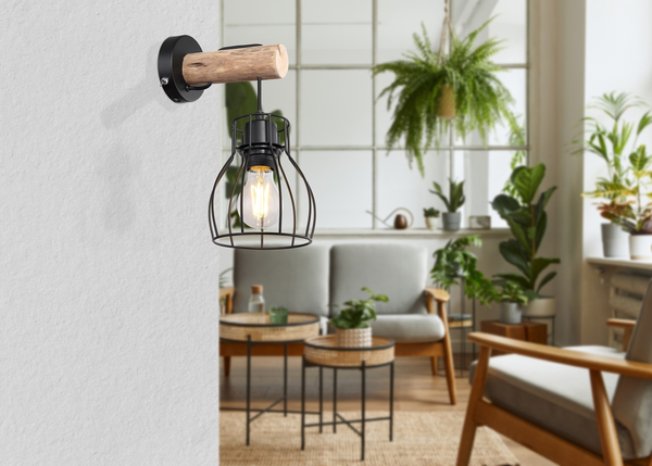 Lampa ścienna Mina 15326NW do przedpokoju czarna drewno