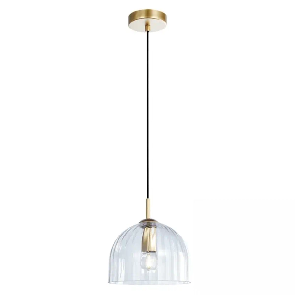 Ryflowana wisząca lampa 22115 szklana nad stół w jadalni złoty