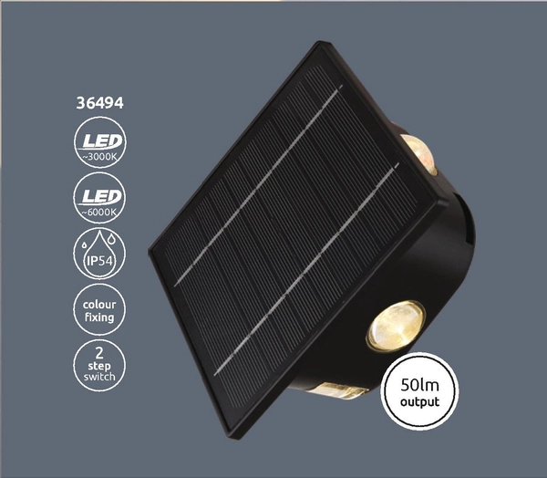 Lampa ścienna Solar 36494 Globo LED 0,8W zmienna barwa z włącznikiem IP54 czarna