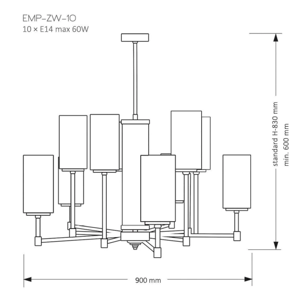 Sypialniany żyrandol Empoli EMP-ZW-10 (Z) abażury tuby białe mosiądz