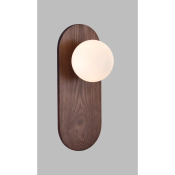 Lampa ścienna POINT W0476 brązowa biała drewniana szklana kula G9 okrągła do jadalni