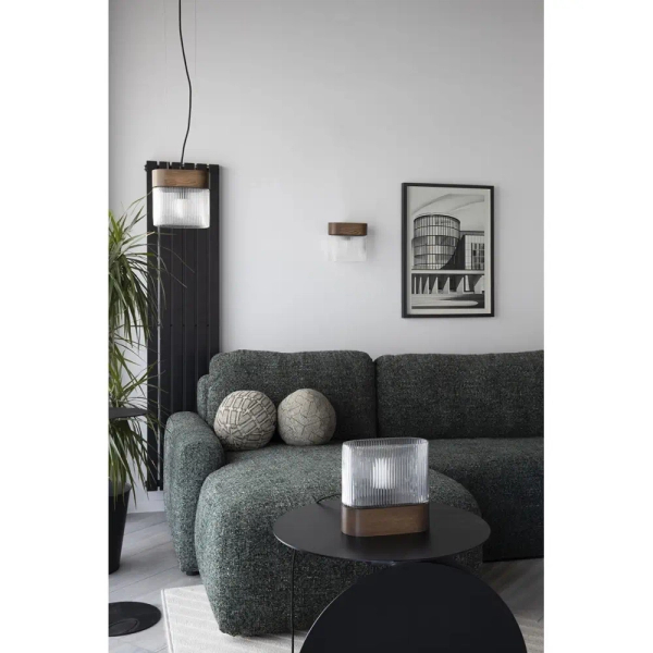 Ryflowana stołowa lampa Flumina FLS122P1 owalna drewniana orzechowa