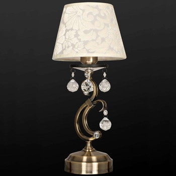 Stojąca LAMPA stołowa VEN B-TH 12075/1 klasyczna LAMPKA nocna z kryształkami wzorki crystal patyna kremowa