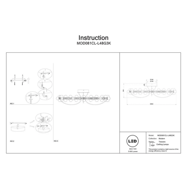 Lampa nasufitowa Tessara MOD081CL-L48G3K LED 72W 3000K bubbles złota biała