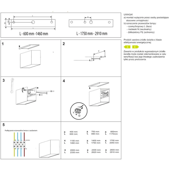 Liniowa lampa na ścianę do holu Lupinus 6115005202-1 Elkim LED 24W 4000K biała