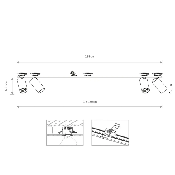 Nowoczesna podtynkowa lampa MONO 7836 belka czarna