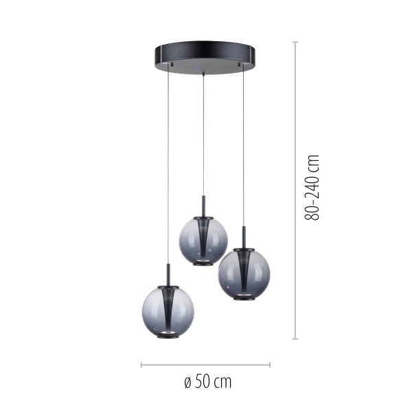 Regulowana lampa wisząca PURE E-INFINITY czarna szara 2222-15 3x7W 2200-5000K zmienna barwa