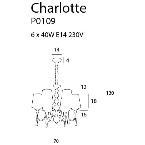 Wisząca lampa glamour do salonu CHARLOTTE P0109 metal tkanina chrom
