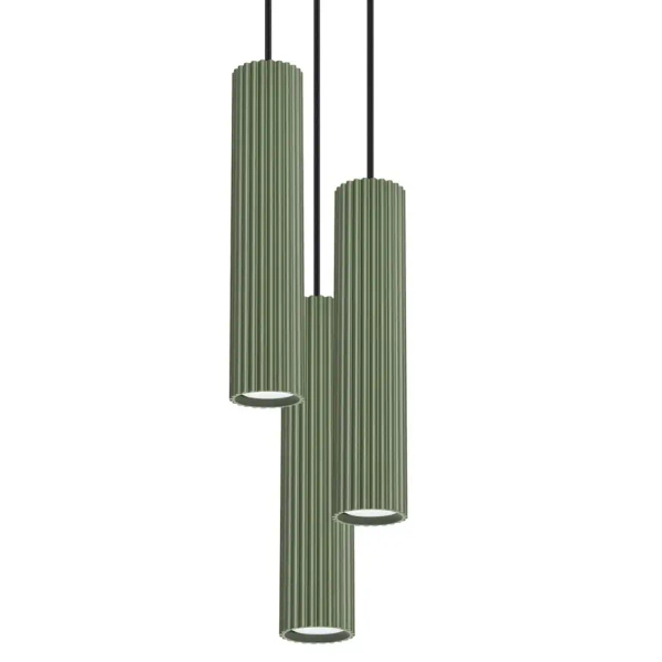 Podłużna lampa wisząca KARBON SL.1614 potrójne tubki nad stół oliwkowe