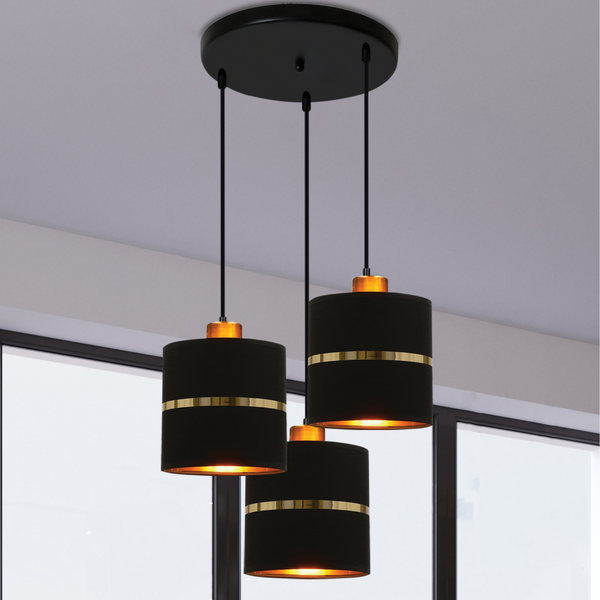 Lampa zwisowa Assam 33-17468 Candellux potrójna loft czarna złota