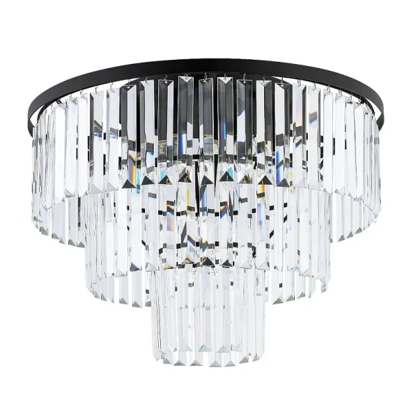 Kryształowa lampa sufitowa CRISTAL 7627 do salonu czarna przezroczysta