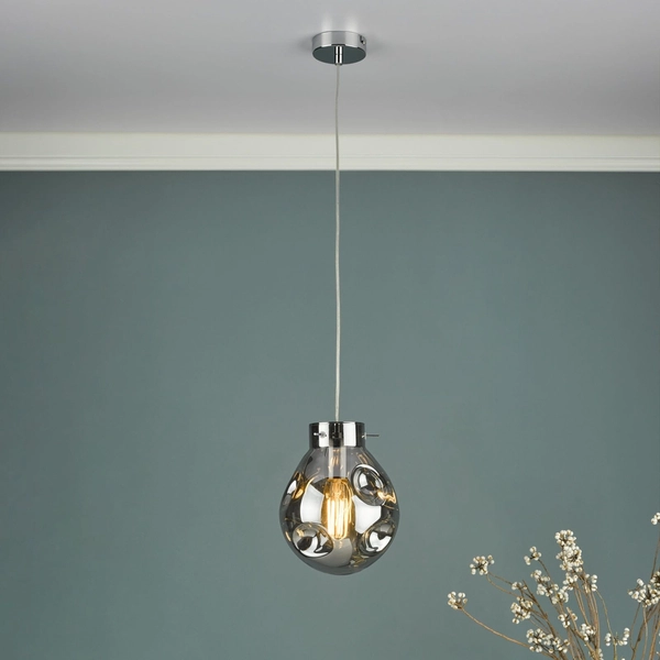 Designerski zwis Quinn QUI0110 Dar Lighting kula szkło dymione chrom