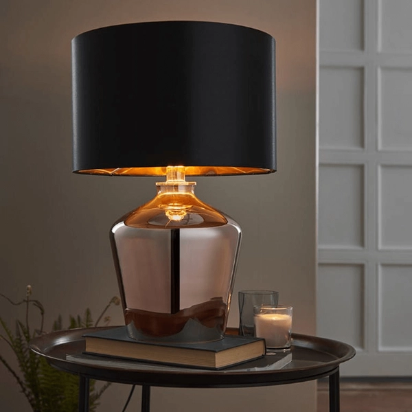 Abażurowa lampka nocna Waldorf 61149 na stolik czarna miedziana