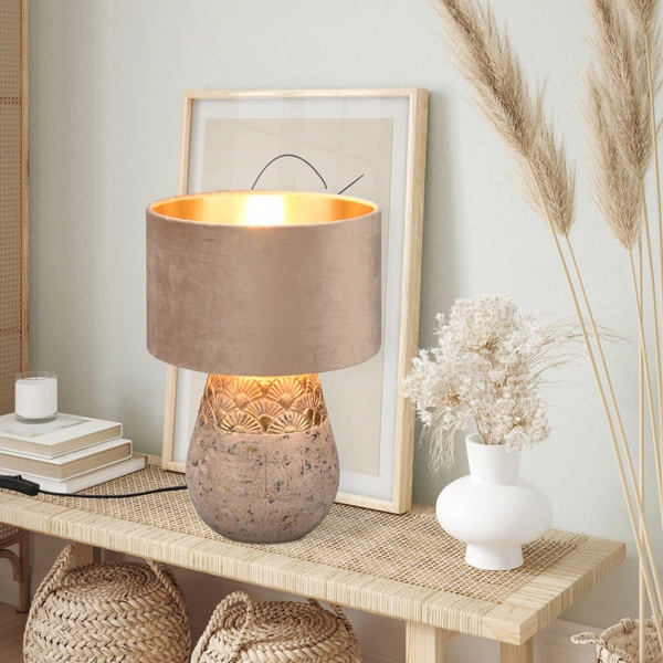 Ceramiczna lampka stołowa Kiran R51231061 do salonu wzorzysta szary