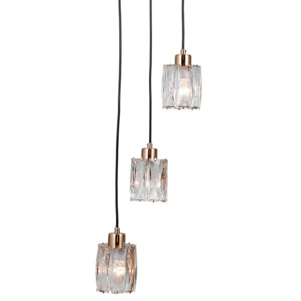 Potrójna lampa wisząca tuba Torno PND-40813-3R-HBR złoty przezroczysty