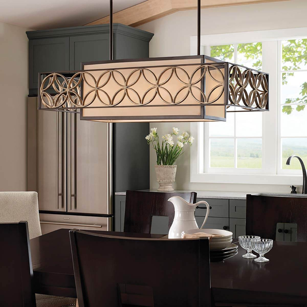 Materiałowa lampa wisząca Remy FE-REMY-P-A Feiss prostokąt złoty brązowy
