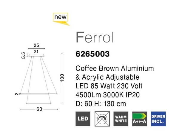 Nowoczesny żyrandol salonowy Banda rings LED 85W 3000K brązowy