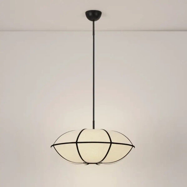 Lniana lampa wisząca RABRE LE-52014 beżowa czarna 1xE27 tkaninowa
