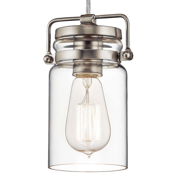 Skandynawska LAMPA wisząca KKL-BRINLEY-MP-NI Elstead KICHLER szklana OPRAWA industrialna ZWIS tuba nikiel przezroczysty