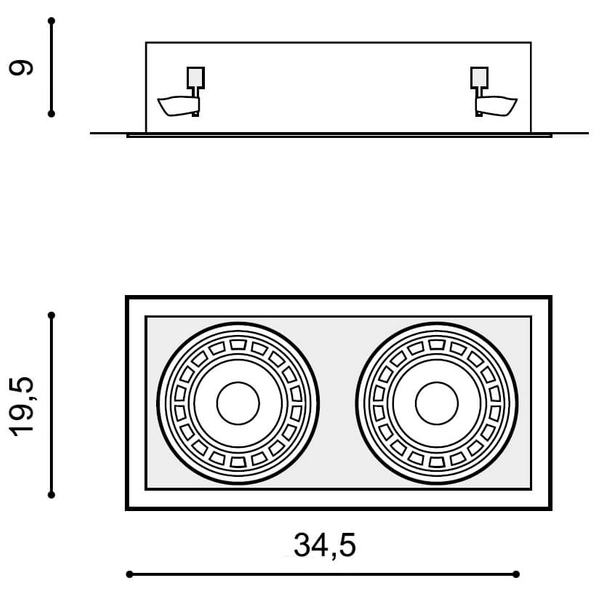 Dwupunktowa lampa sufitowa Nova AZ2877 do zabudowy biała czarna