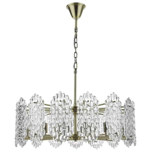 Wisząca lampa glamour Porthos POR1575 kryształowa na łańcuchu mosiądz