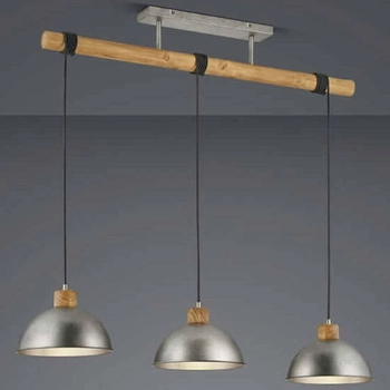 Wisząca LAMPA industrialna DELHI 303400367 Trio loftowa OPRAWA kopuły ZWIS drewniana belka nikiel brązowa