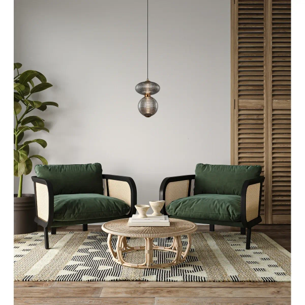 Szklany żyrandol do jadalni Nico PND-8545-2B-AB-SG czarny mosiądz