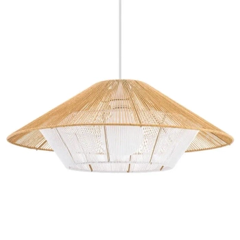 Lampa wisząca Japandi 11156 kapelusz krata drewniana metalowa biała