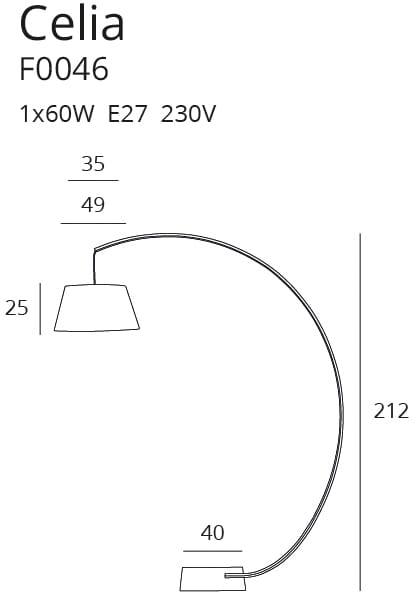 Podłogowa lampa Celia F0046 Maxlight łukowa z abażurem czarna